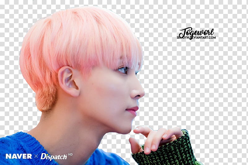 SEVENTEEN CLAP ERA, pink-haired man in blue top transparent background PNG clipart