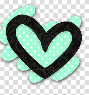 drawing of black heart shape on teal and white polka dot background transparent background PNG clipart