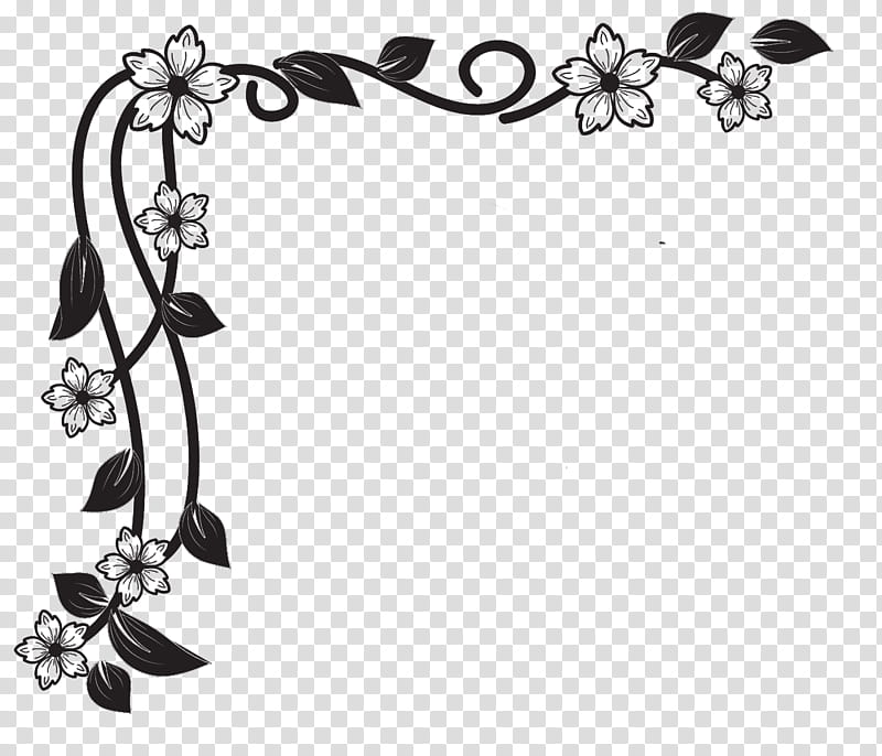 Corners  R, black and white floral wall decor transparent background PNG clipart