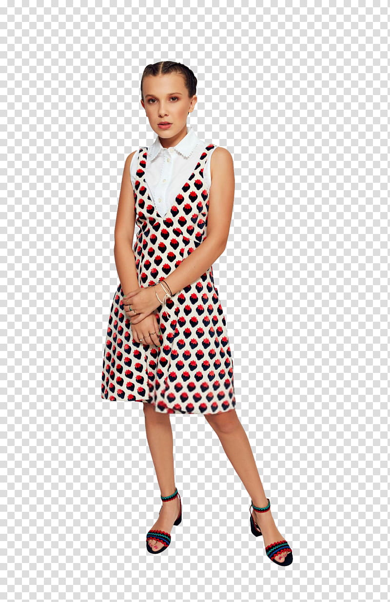 Millie Bob, woman white, red, and blue mini dress standing transparent background PNG clipart