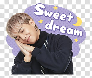 WINNER Line, sleeping man wearing black jacket with sweet dream text overlay transparent background PNG clipart