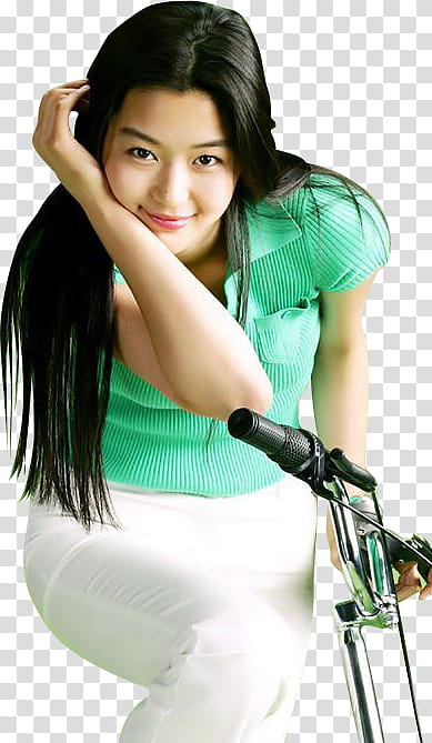 Jun Ji-hyun wearing green top transparent background PNG clipart