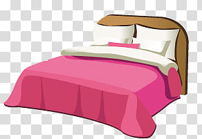 movables, brown bed with pink bed comforter illustration transparent background PNG clipart