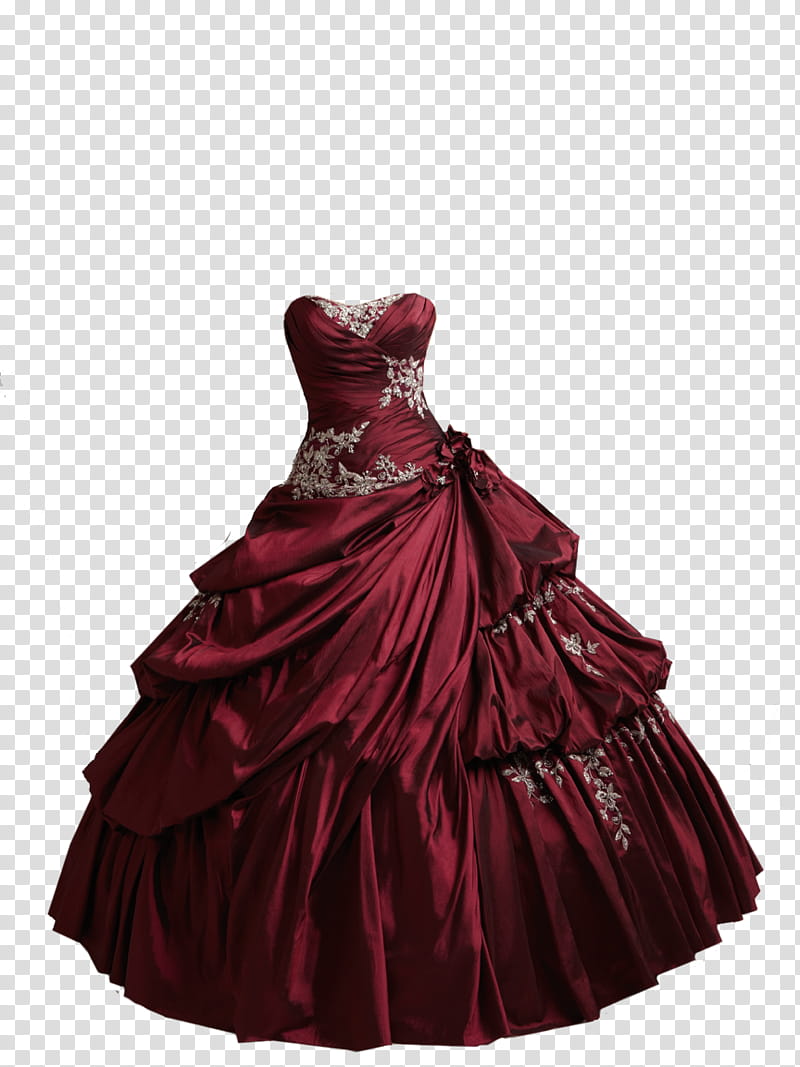 Red Burgundy Ball Gown, women's red sweetheart gown transparent background PNG clipart