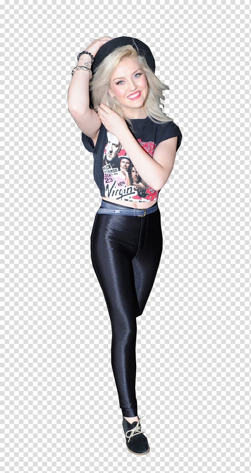 Perrie Edwards, standing woman wearing black shirt and black leggings transparent background PNG clipart