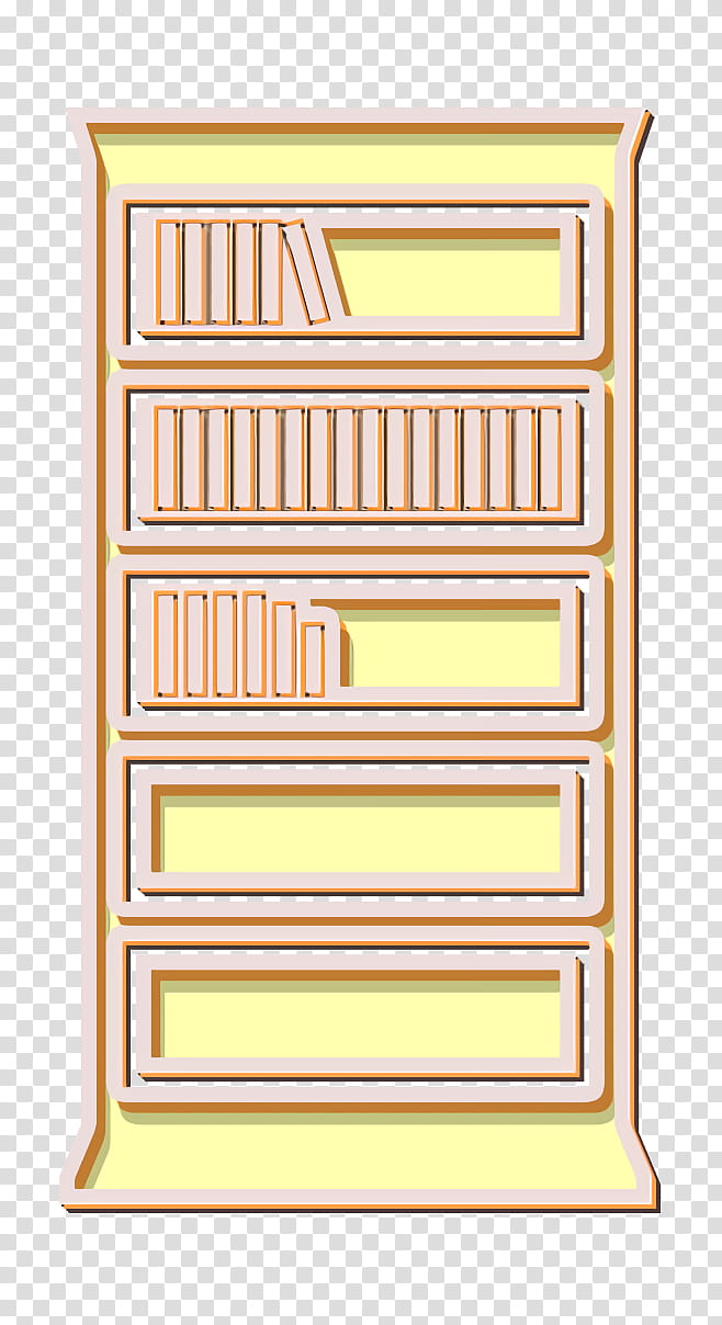 book icon bookcase icon bookshelf icon, Furniture Icon, Library Icon, Study Icon, Yellow, Line, Rectangle transparent background PNG clipart