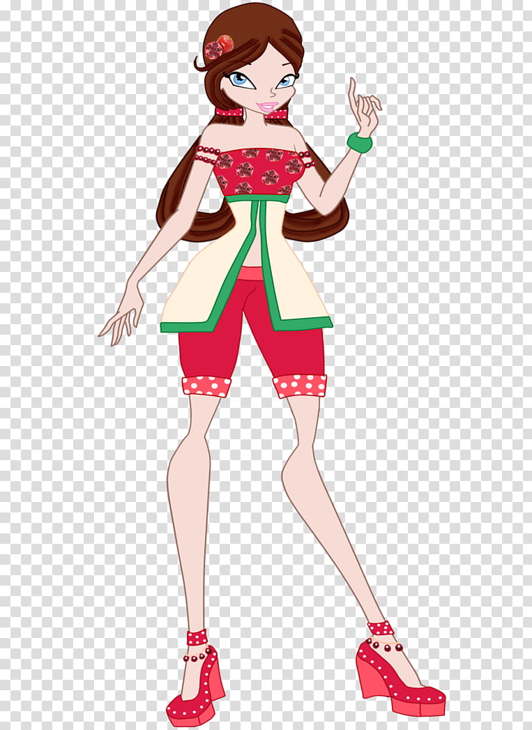 Avery S Fruitti Music Bar outfit, girl wearing beige and red top anime transparent background PNG clipart