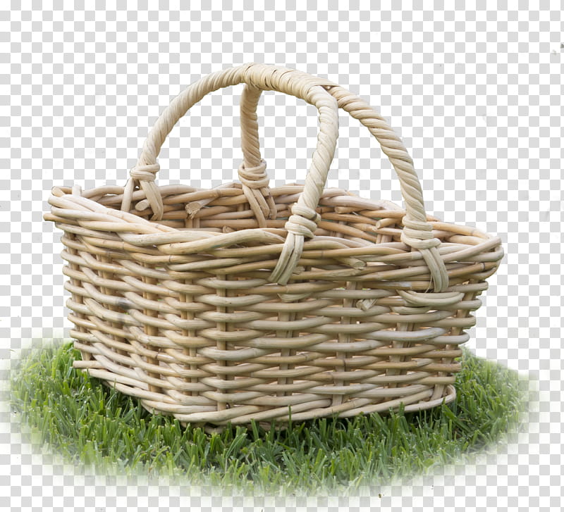 Easter Basket in grass, brown wicker basket transparent background PNG clipart