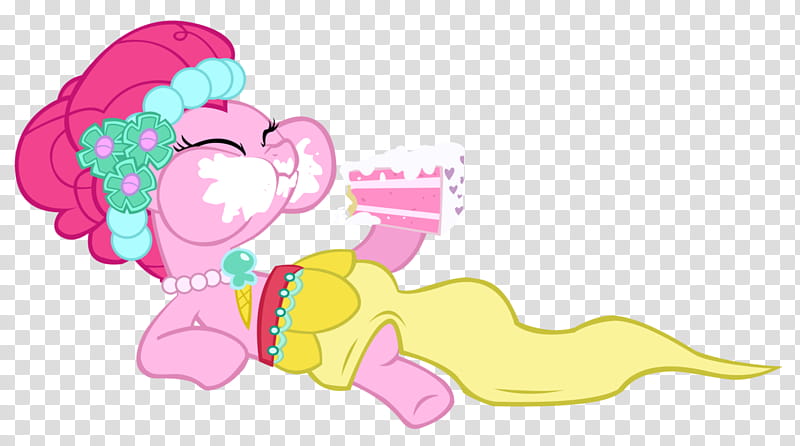 Love is in Bloom For Pinkie and Her Cake, lying and eating pink My Little Pony character illustration transparent background PNG clipart