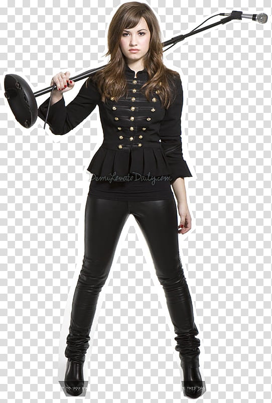 , Demi Lovato holding microphone stand transparent background PNG clipart