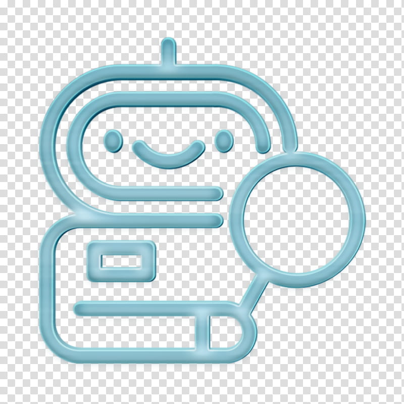 artificial icon bot icon intelligence icon, Magnifier Icon, Robot Icon, Worker Icon, Aqua, Turquoise, Text, Line transparent background PNG clipart