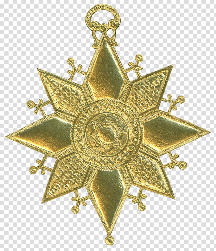 German Dresden Gold Paper Medallion Ornament , gold-colored star pendant transparent background PNG clipart