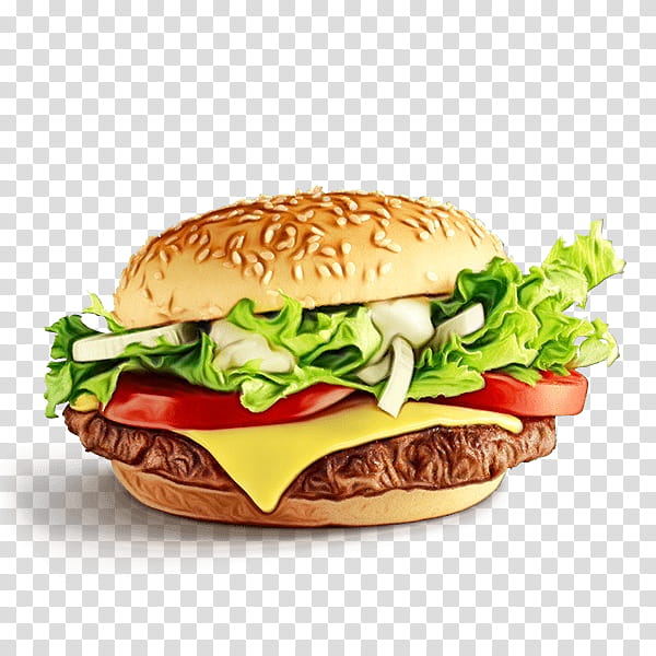 Hamburger, Watercolor, Paint, Wet Ink, Food, Fast Food, Original Chicken Sandwich, Cheeseburger transparent background PNG clipart