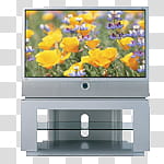 Some media audio icons , KLNJFD, gray flat screen television and stand transparent background PNG clipart