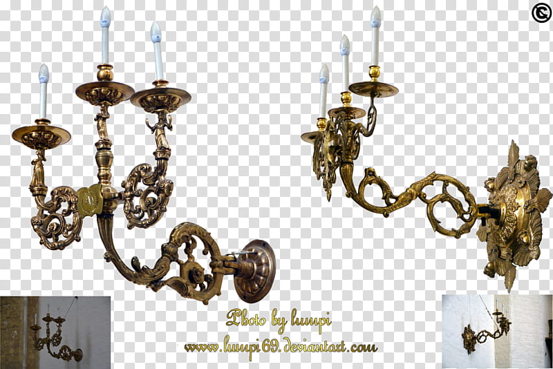 Baroque Candlestick, two gold candelabras transparent background PNG clipart