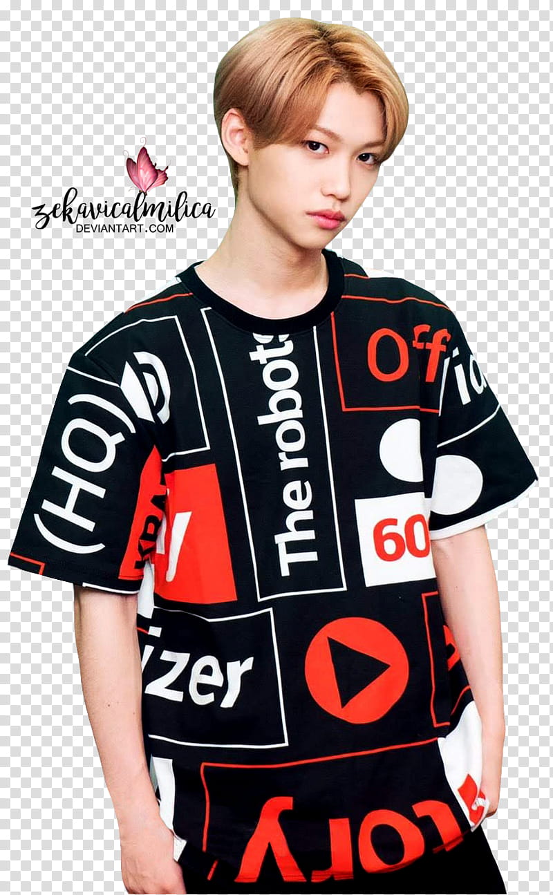 Stray Kids Two Kids Room, man in white, red, and black crew-neck t-shirt transparent background PNG clipart