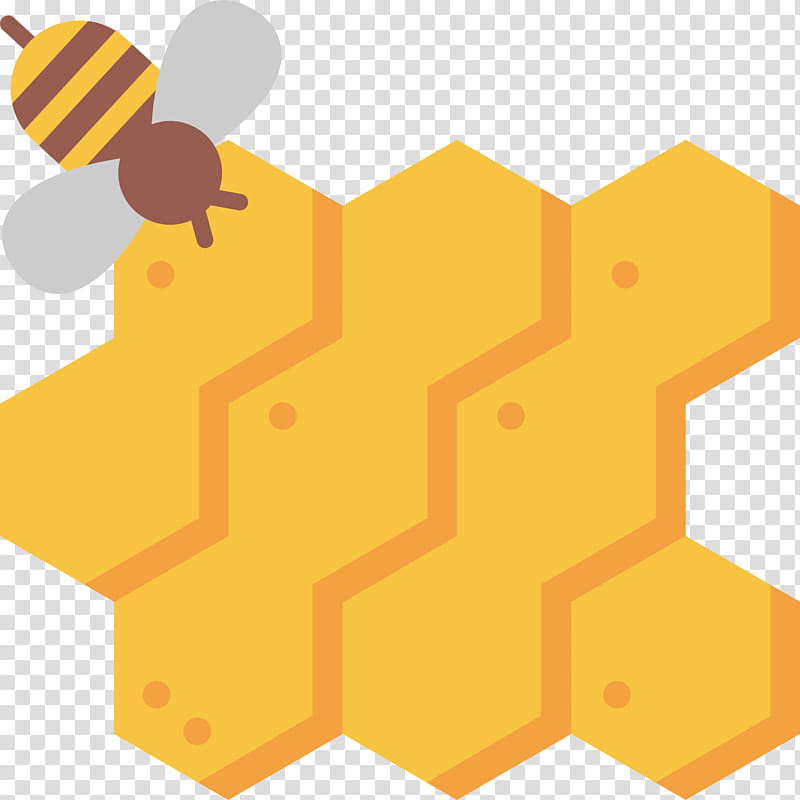 Cartoon Bee, Honeycomb, Beehive, Honey Bee, Yellow, Orange, Line transparent background PNG clipart