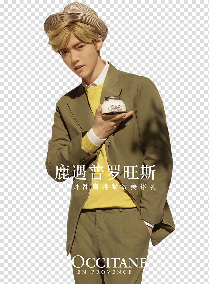 Lu Han L OCCITANE, man holding white container transparent background PNG clipart