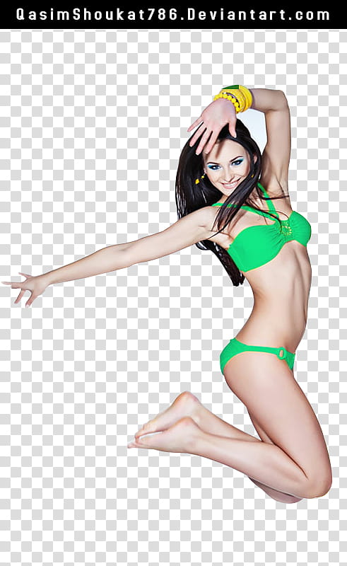 Female Model, woman in green bikini transparent background PNG clipart