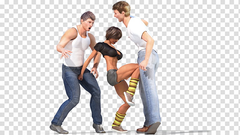 PSD, woman fighting two men D illustration transparent background PNG clipart