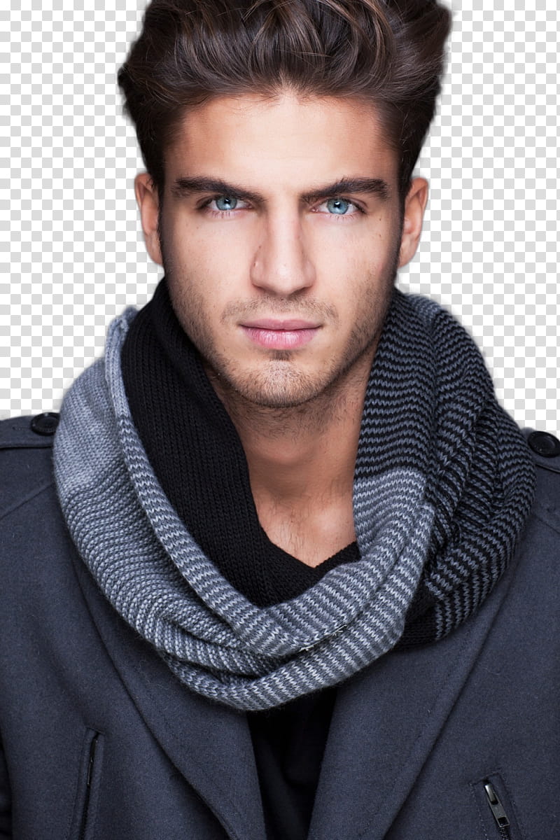Maxi Iglesias, man wearing gray and black scarf transparent background PNG clipart