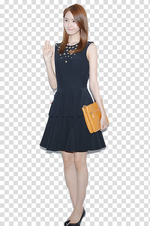 Girls Generation Yoona wearing black sleeveless dress standing awhile waving her hand transparent background PNG clipart