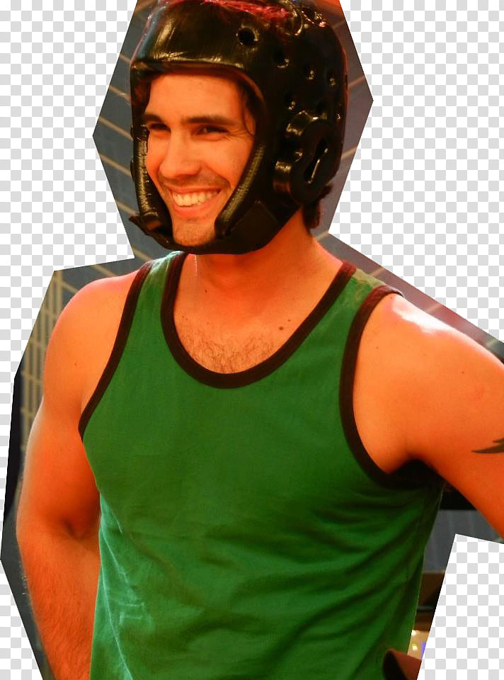 man wearing green tank top and black boxing helmet transparent background PNG clipart