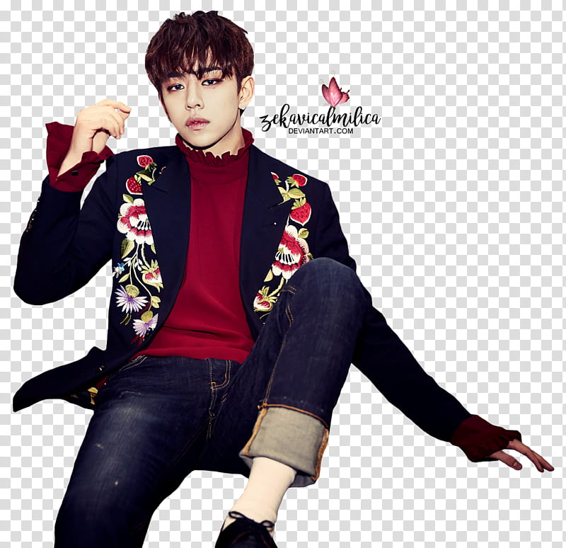 B A P Daehyun Rose, man wearing black floral coat transparent background PNG clipart