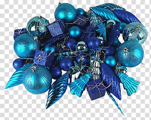 Christmas Ornaments s, blue and light-blue bauble arrangement transparent background PNG clipart