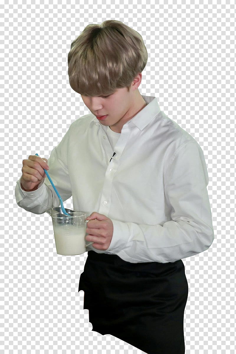 Park JiMin BTS , man stirring white liquid filled cup transparent background PNG clipart