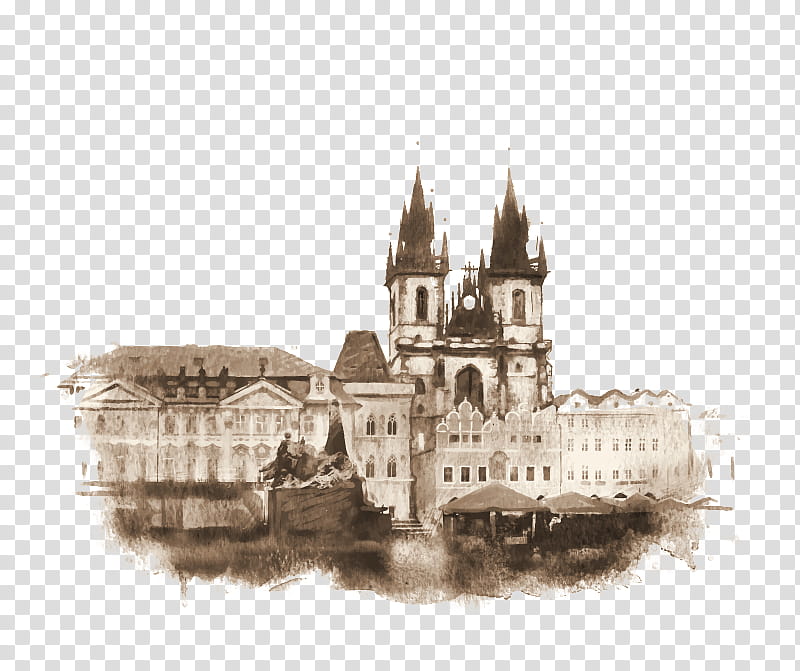 Castle, Prague Castle, Drawing, Watercolor Painting, Landmark, Architecture, Medieval Architecture, Building transparent background PNG clipart