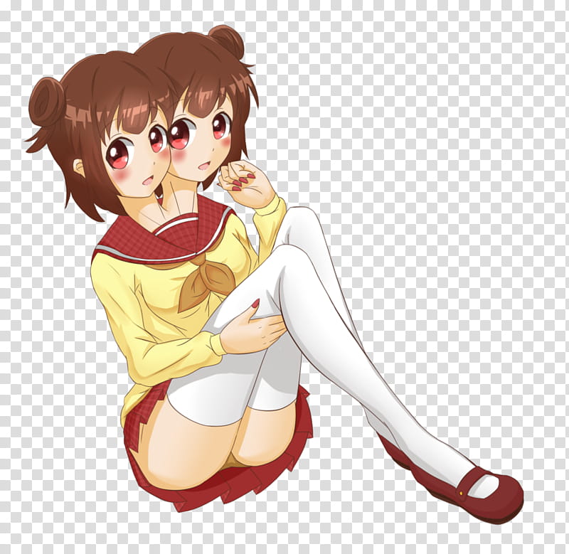 Two Headed Uniform Girl, brown haired female anime character transparent background PNG clipart