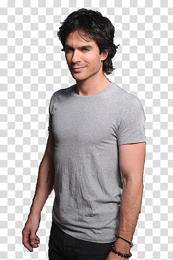 Damon Salvatore Ian Somerhalder, man in gray crew-neck T-shirt transparent background PNG clipart