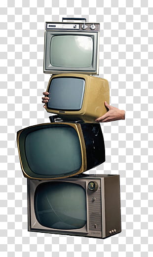 , four CRT TVs stack transparent background PNG clipart