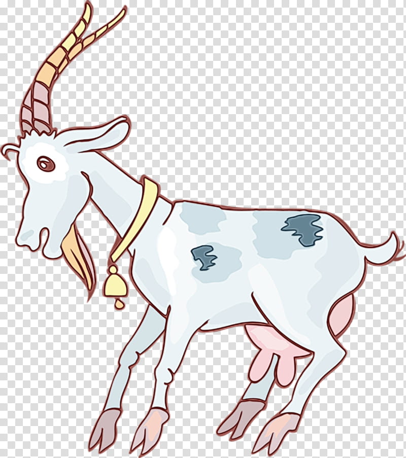 horn animal figure cow-goat family bovine snout, Watercolor, Paint, Wet Ink, Cowgoat Family, Working Animal, Goats transparent background PNG clipart