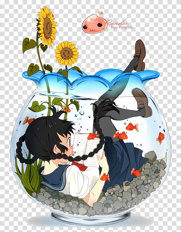 Render (), Pecera, girl in fish bowl illustration transparent background PNG clipart