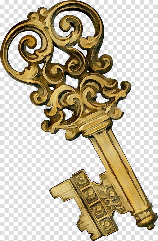 Watercolor Drawing, Paint, Wet Ink, Lock And Key, Skeleton Key, Key Wall Plaque, Brass, Metal transparent background PNG clipart