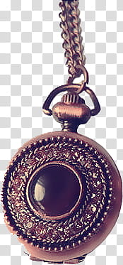 Clocks, round brown pocket watch transparent background PNG clipart