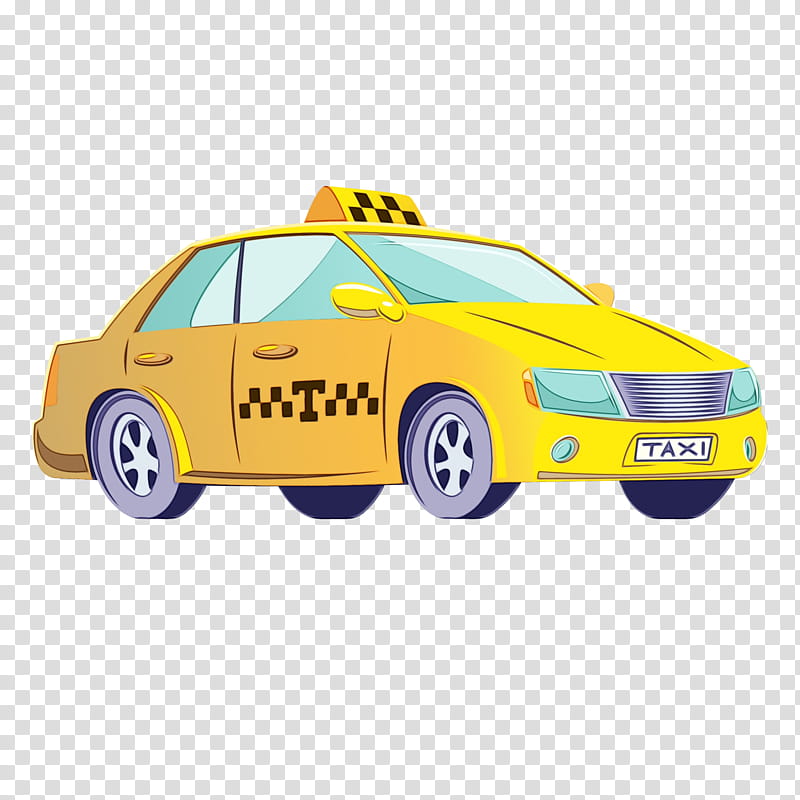 land vehicle vehicle car taxi yellow, Watercolor, Paint, Wet Ink, Model Car, Toy, Toy Vehicle, Compact Car transparent background PNG clipart