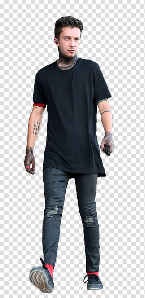 Tyler Joseph, man wearing black t-shirt transparent background PNG clipart