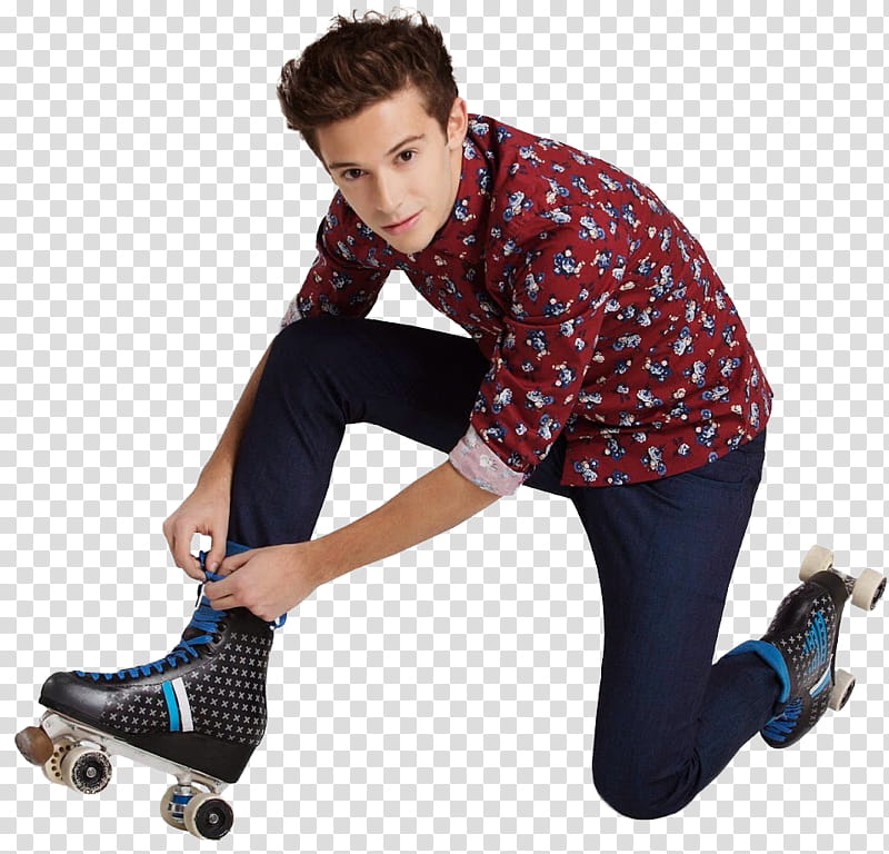 Soy Luna Ruggero Pasquarelli, man putting on black-and-blue roller blade shoes transparent background PNG clipart