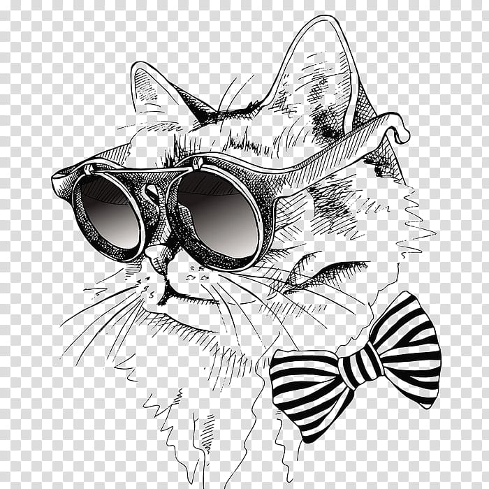 Glasses Drawing, Tshirt, Cat, Portrait, Poster, Eyewear, Black And White
, Head transparent background PNG clipart