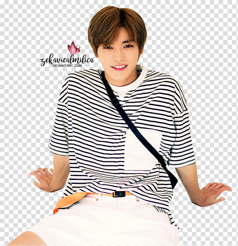 NCT Taeyong Summer Vacation, man in black and white striped crew-neck shirt smiling transparent background PNG clipart