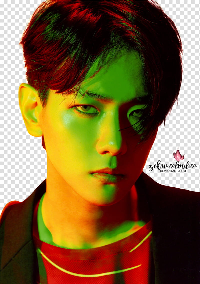 EXO Baekhyun The Power Of Music, EXO Byun Baekhyun wearing black and red shirt transparent background PNG clipart