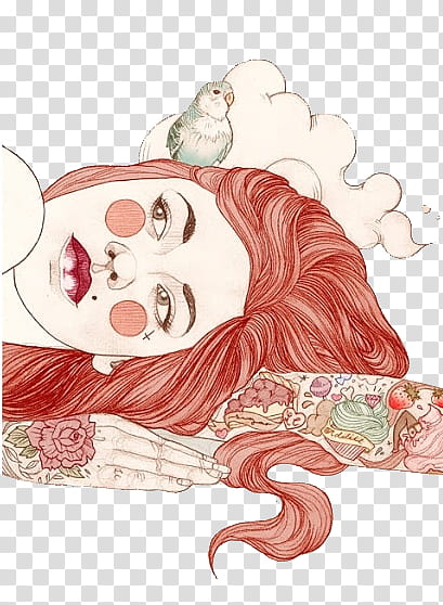 Tattoo Girls s, illustration of long red-haired woman lying down transparent background PNG clipart