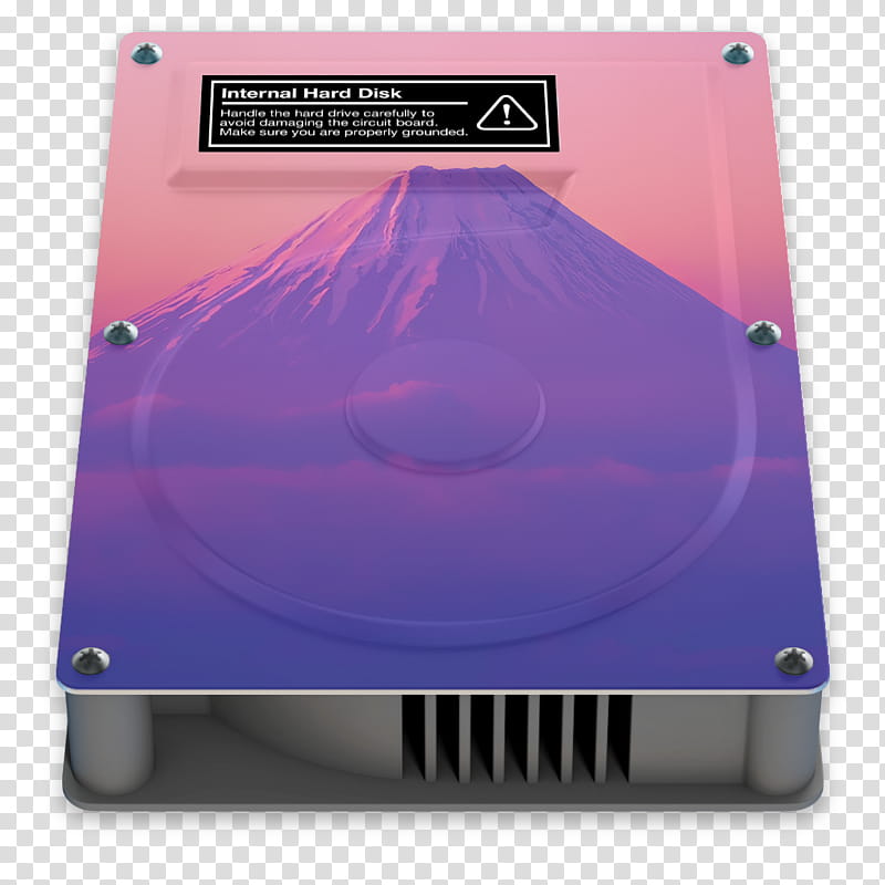HDD Icons, OS X ., Mountain Lion, purple and pink volcano graphic internal HDD illustration transparent background PNG clipart