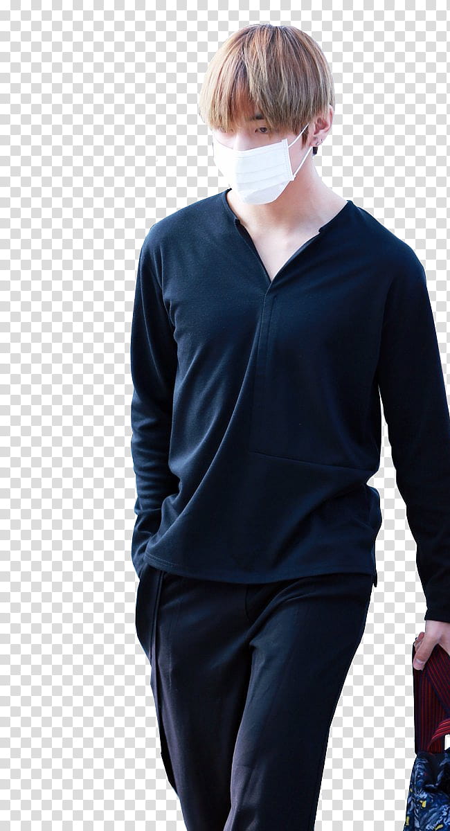 Renders Taehyung, man wearing black V-neck long-sleeved shirt transparent background PNG clipart
