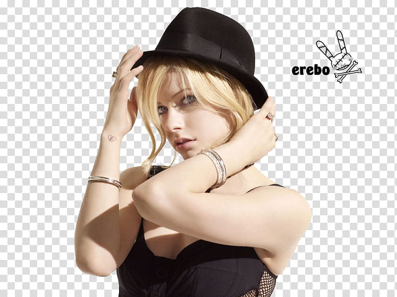 HQ of Avril Lavigne, Avril Lavigne wearing black fedora hat transparent background PNG clipart