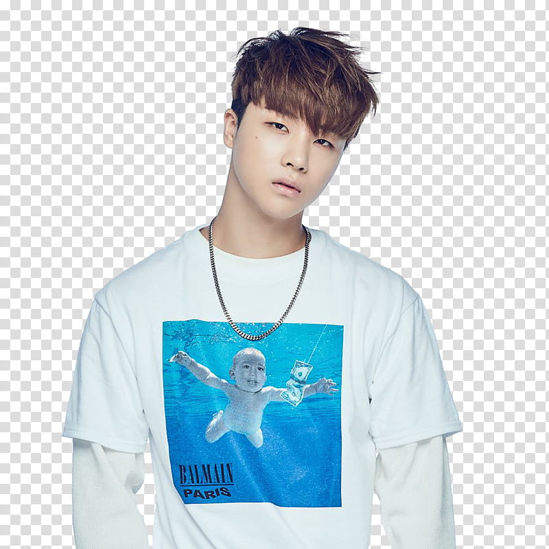 iKON PEPSI P, man in white crew-neck shirt transparent background PNG clipart