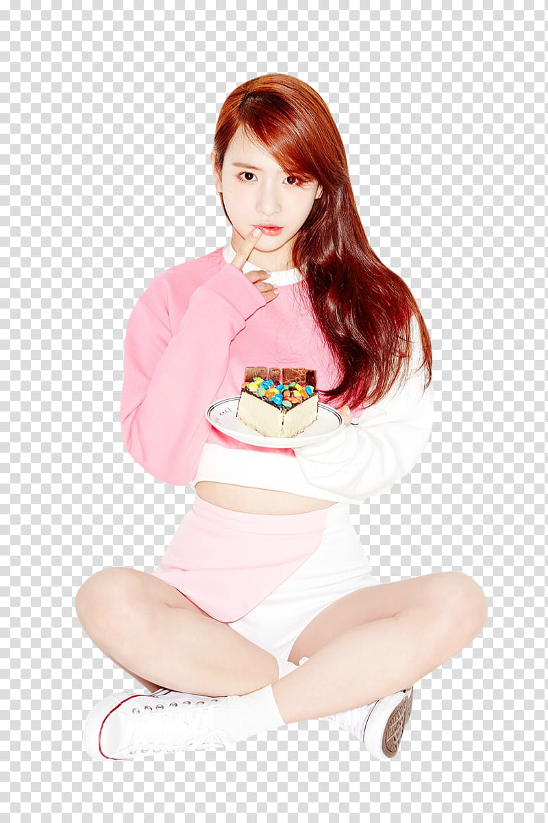Cosmic Girls WJSN, sitting woman in pink and white crop sweater transparent background PNG clipart